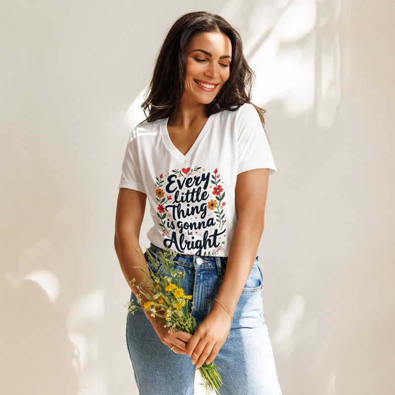 Every Little Thing Is Gonna Be Alright Positive Vibes Graphic Tee Women Relaxed Vneck Tshirt 7