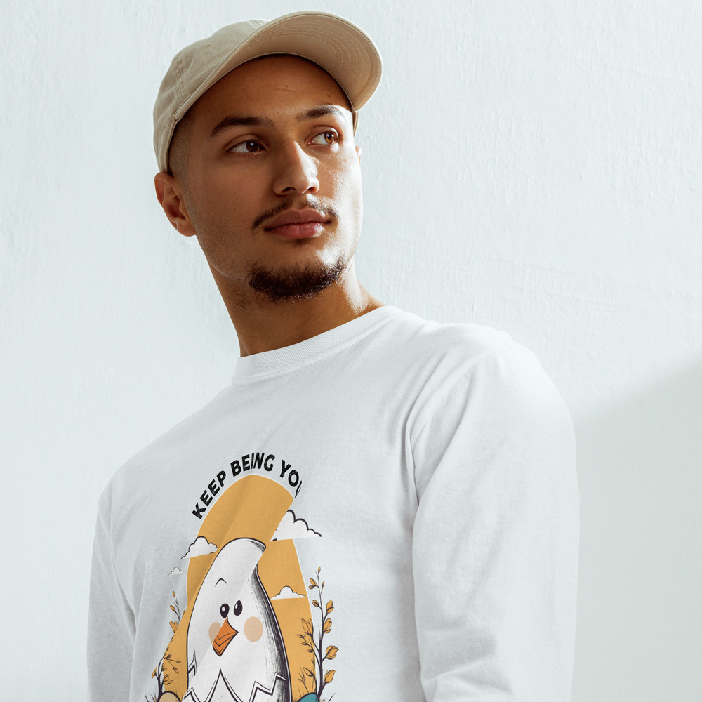 Adorable Hatching Chick Graphic TShirt  Country Style Vintage Design Garmentdyed Heavyweight Longsl 2