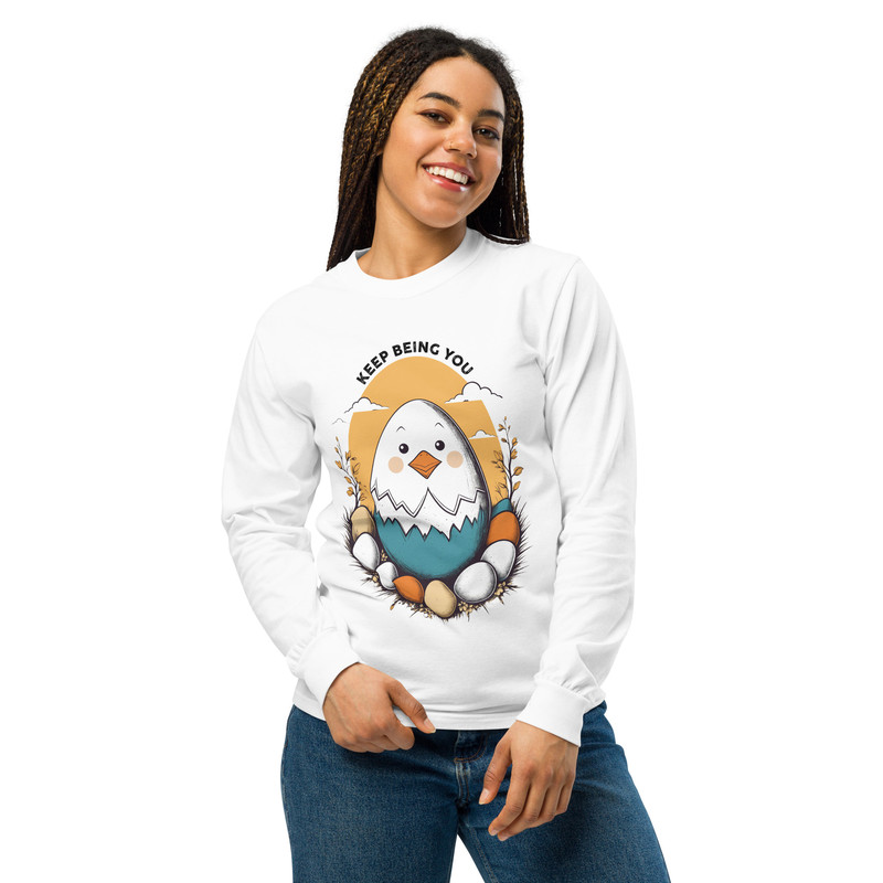Adorable Hatching Chick Graphic TShirt  Country Style Vintage Design Garmentdyed Heavyweight Longsl 3