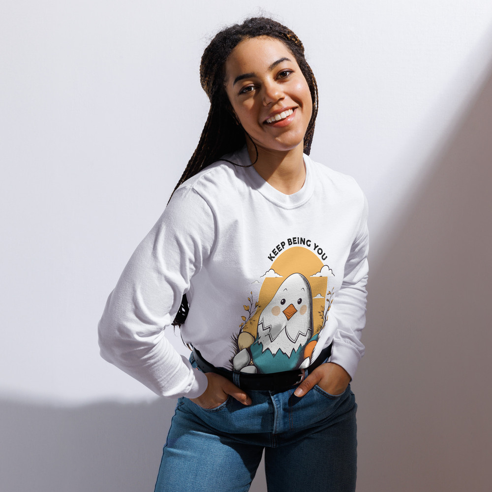 Adorable Hatching Chick Graphic TShirt  Country Style Vintage Design Garmentdyed Heavyweight Longsl 4