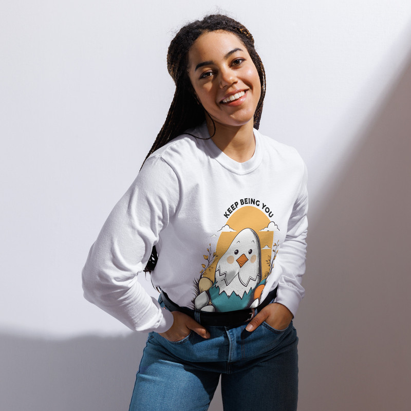 Adorable Hatching Chick Graphic TShirt  Country Style Vintage Design Garmentdyed Heavyweight Longsl 4