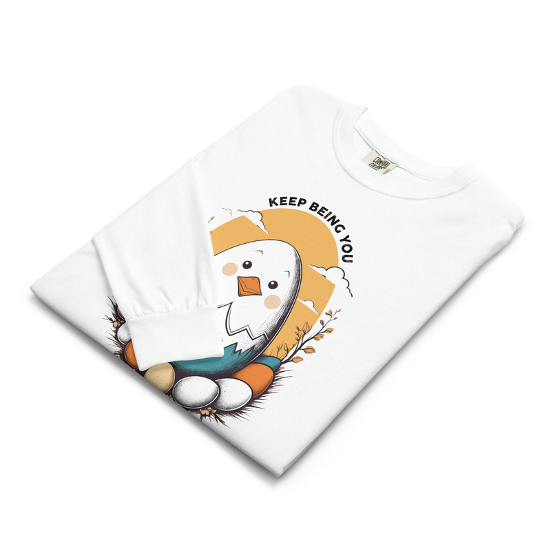 Adorable Hatching Chick Graphic TShirt  Country Style Vintage Design Garmentdyed Heavyweight Longsl 5