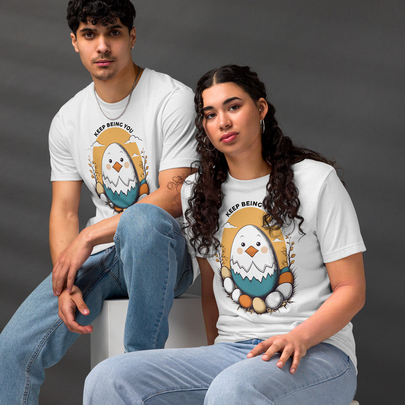 Adorable Hatching Chick Graphic Country Style Vintage Design Unisex Staple Eco Tshirt 12