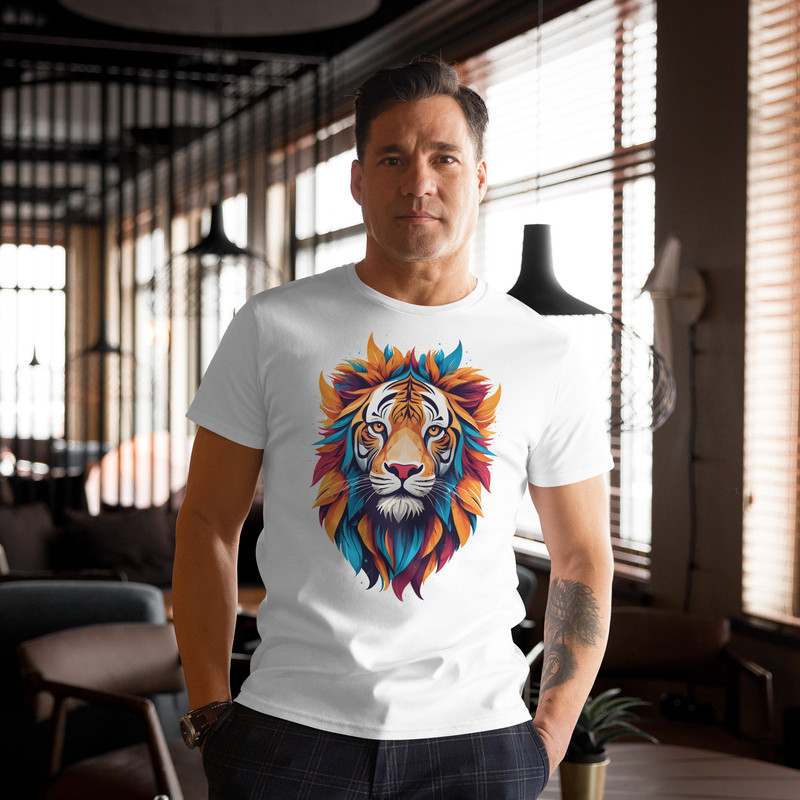 Colorful Tiger Head Graphic  Fierce And Artistic Animal Design Mens Premium Cotton Tshirt 3