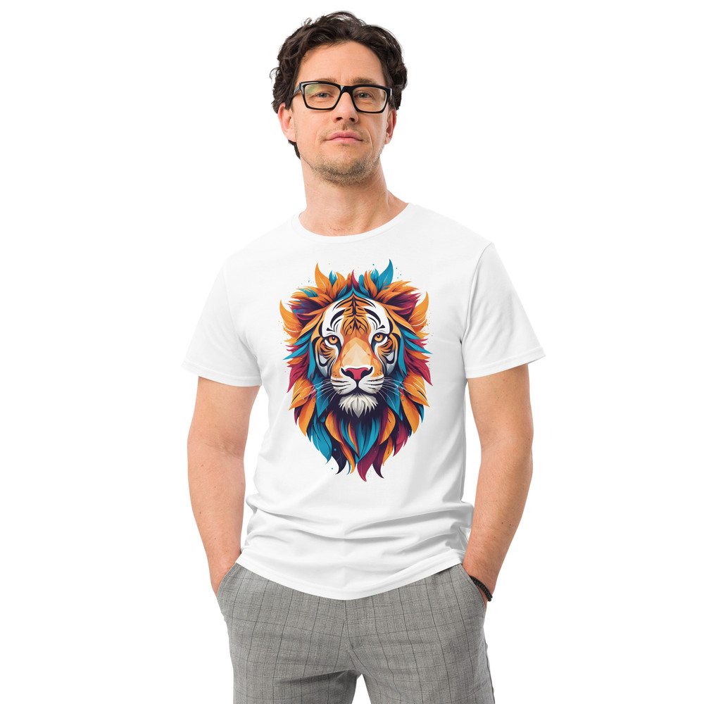 Colorful Tiger Head Graphic  Fierce And Artistic Animal Design Mens Premium Cotton Tshirt 0