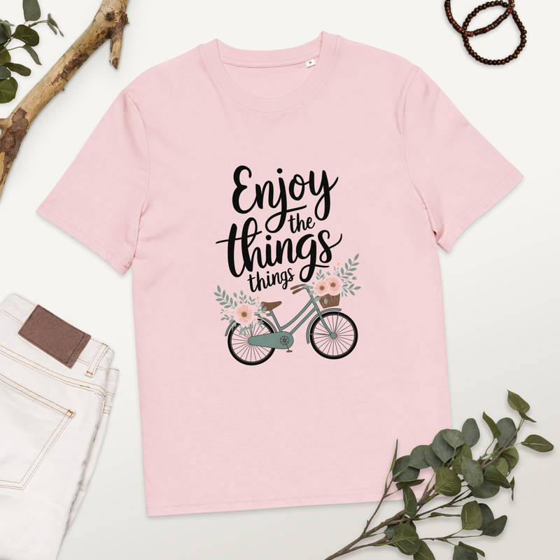 Enjoy The Little Things Bicycle Floral Unisex Organic Cotton Tshirt 5