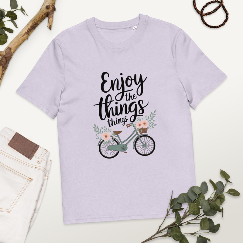 Enjoy The Little Things Bicycle Floral Unisex Organic Cotton Tshirt 14