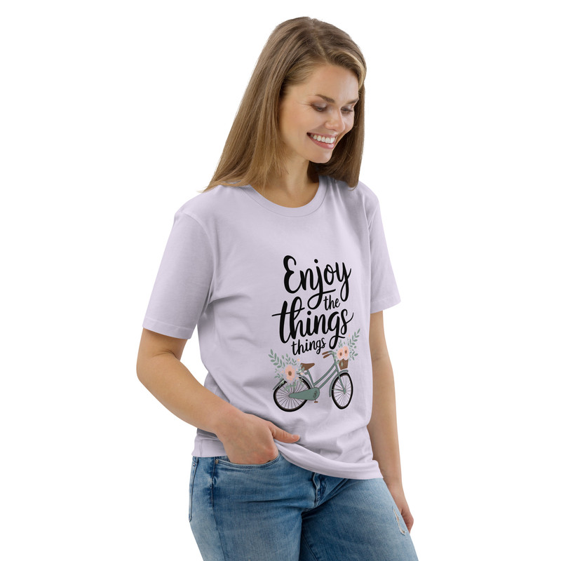 Enjoy The Little Things Bicycle Floral Unisex Organic Cotton Tshirt 17