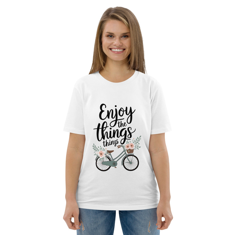Enjoy The Little Things Bicycle Floral Unisex Organic Cotton Tshirt 19