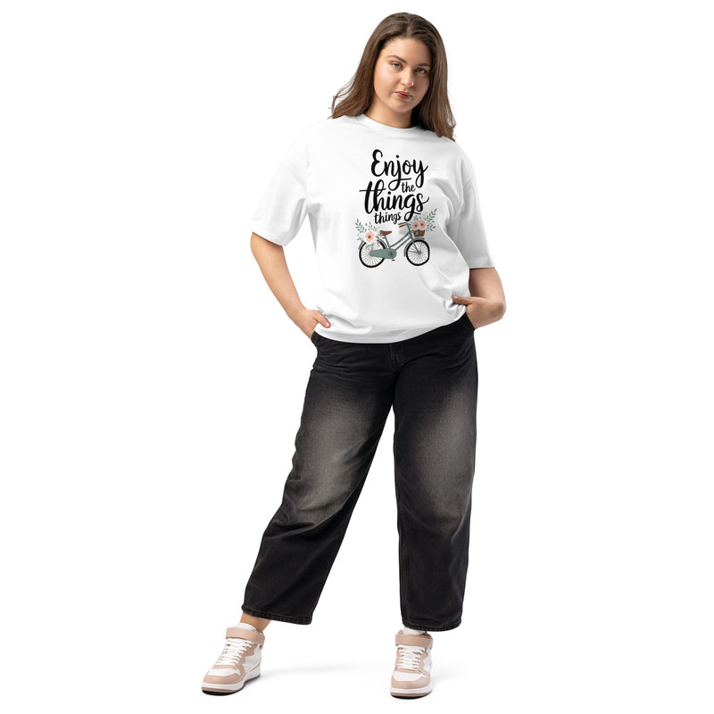 Enjoy The Little Things Bicycle Flora Oversized Heavyweight Tshirt 2
