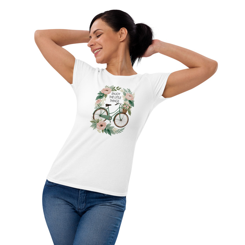 Enjoy The Little Things Bicycle Floral Womens Short Sleeve Tshirt 4