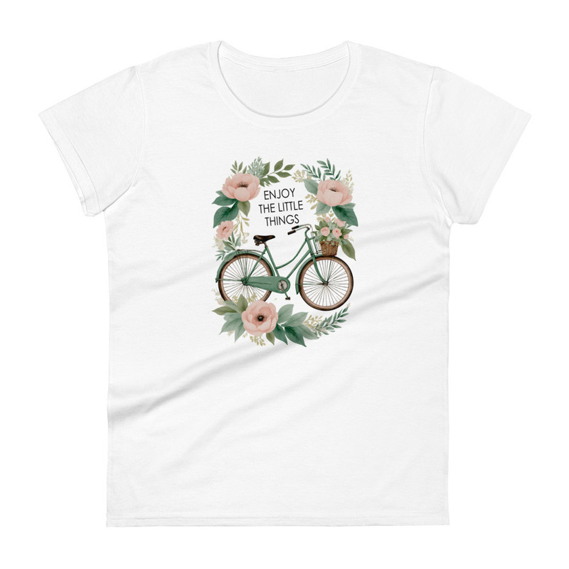 Enjoy The Little Things Bicycle Floral Womens Short Sleeve Tshirt 6