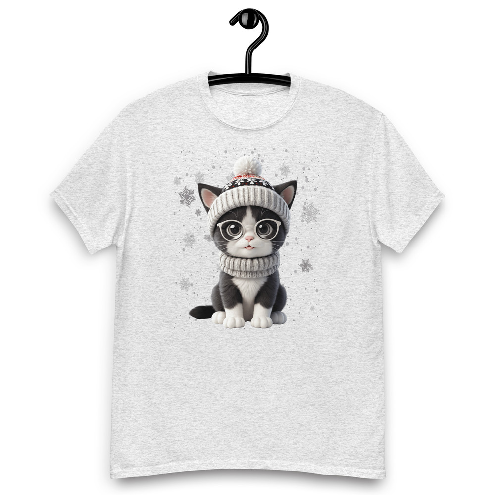 Cute Holiday Cat With Glasses  Winter Wonderland Art Unisex Classic Tee 5