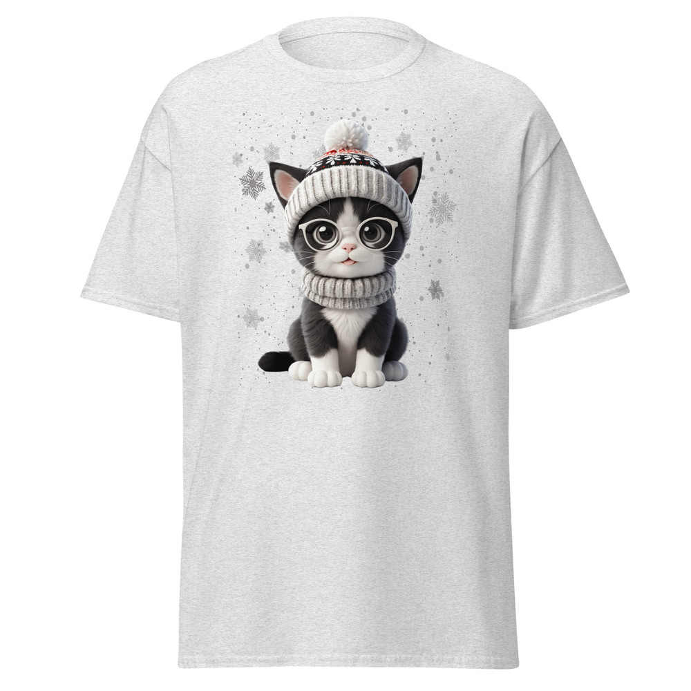 Cute Holiday Cat With Glasses  Winter Wonderland Art Unisex Classic Tee 7