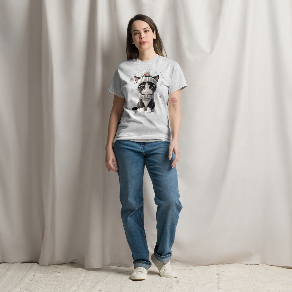 Cute Holiday Cat With Glasses  Winter Wonderland Art Unisex Classic Tee 8