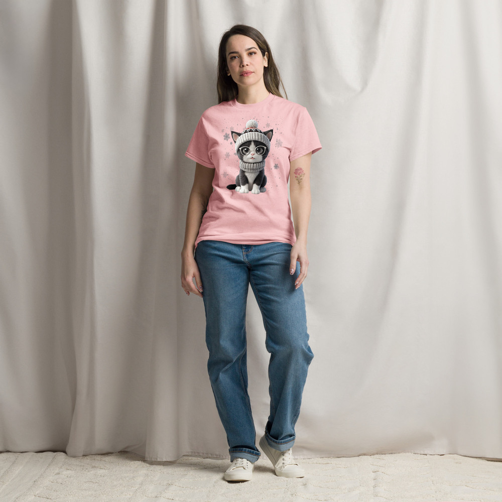 Cute Holiday Cat With Glasses  Winter Wonderland Art Unisex Classic Tee 11