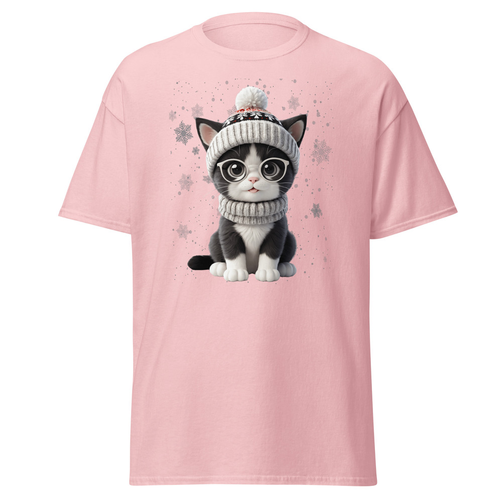 Cute Holiday Cat With Glasses  Winter Wonderland Art Unisex Classic Tee 12