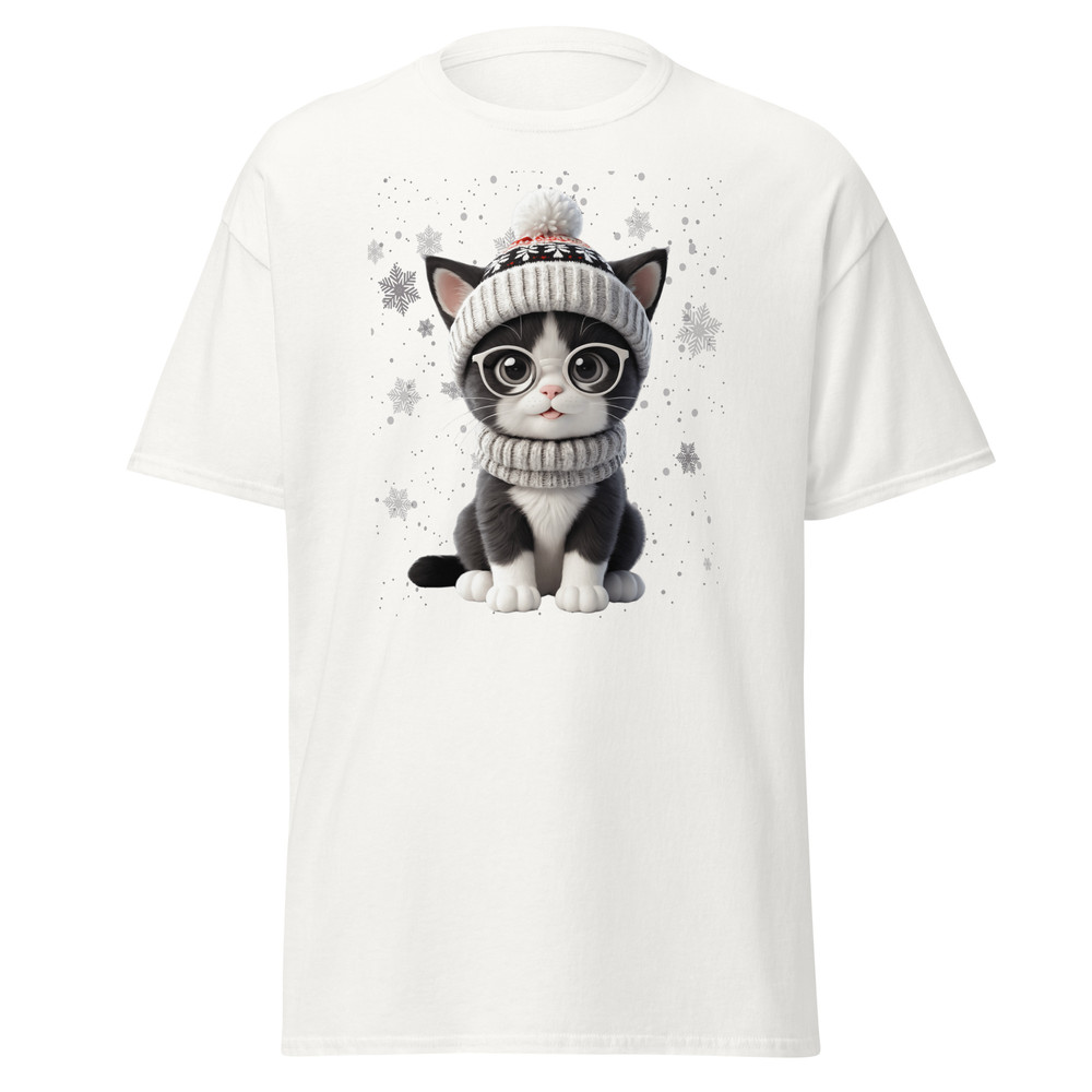 Cute Holiday Cat With Glasses  Winter Wonderland Art Unisex Classic Tee 16