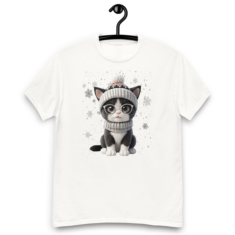 Cute Holiday Cat With Glasses  Winter Wonderland Art Unisex Classic Tee 0