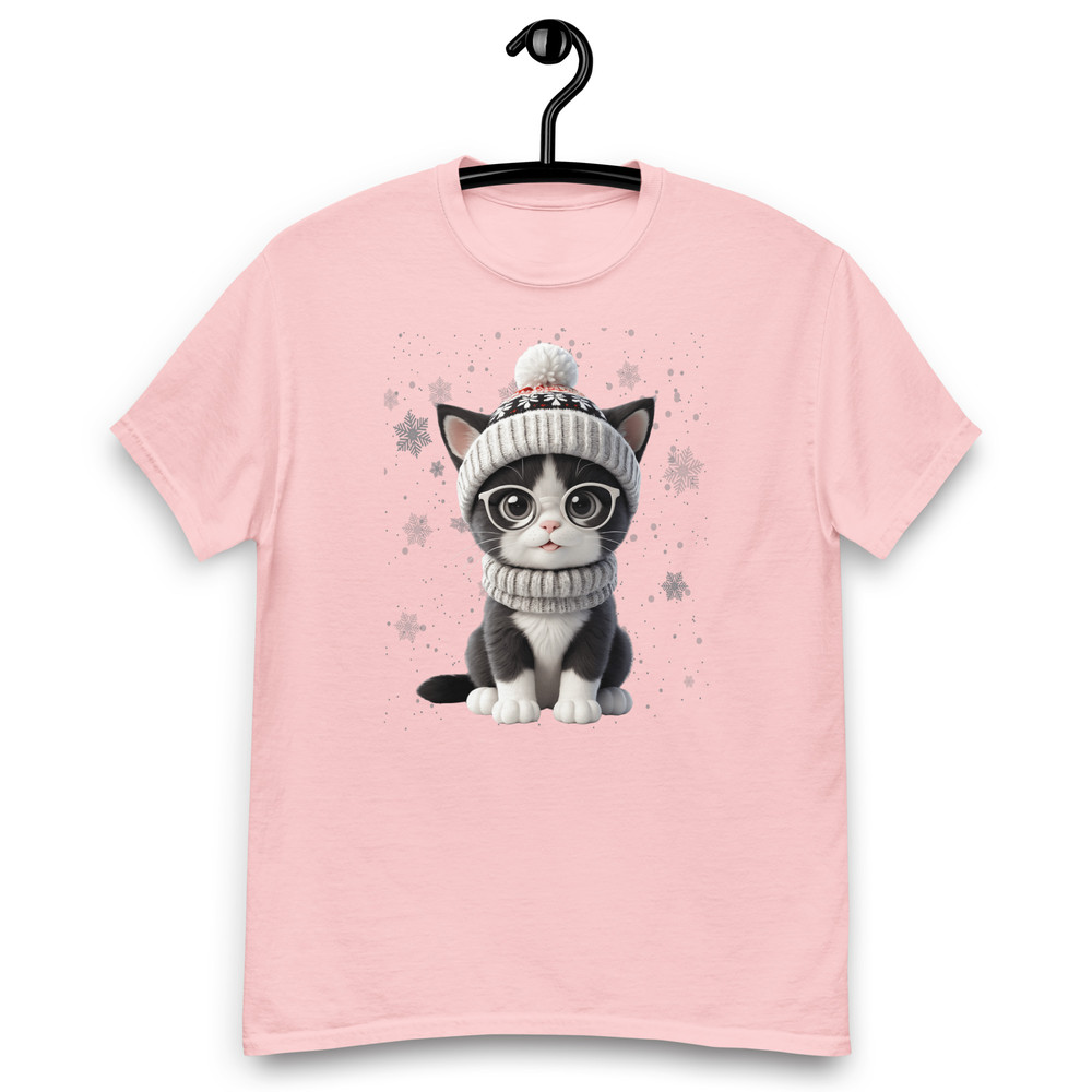 Cute Holiday Cat With Glasses  Winter Wonderland Art Unisex Classic Tee 13