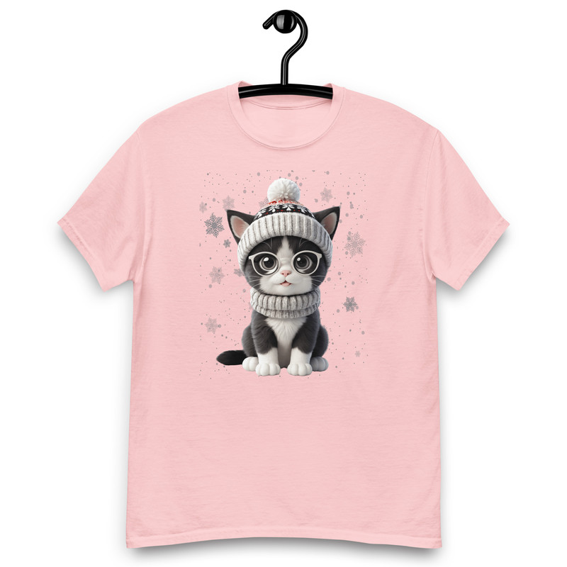Cute Holiday Cat With Glasses  Winter Wonderland Art Unisex Classic Tee 13