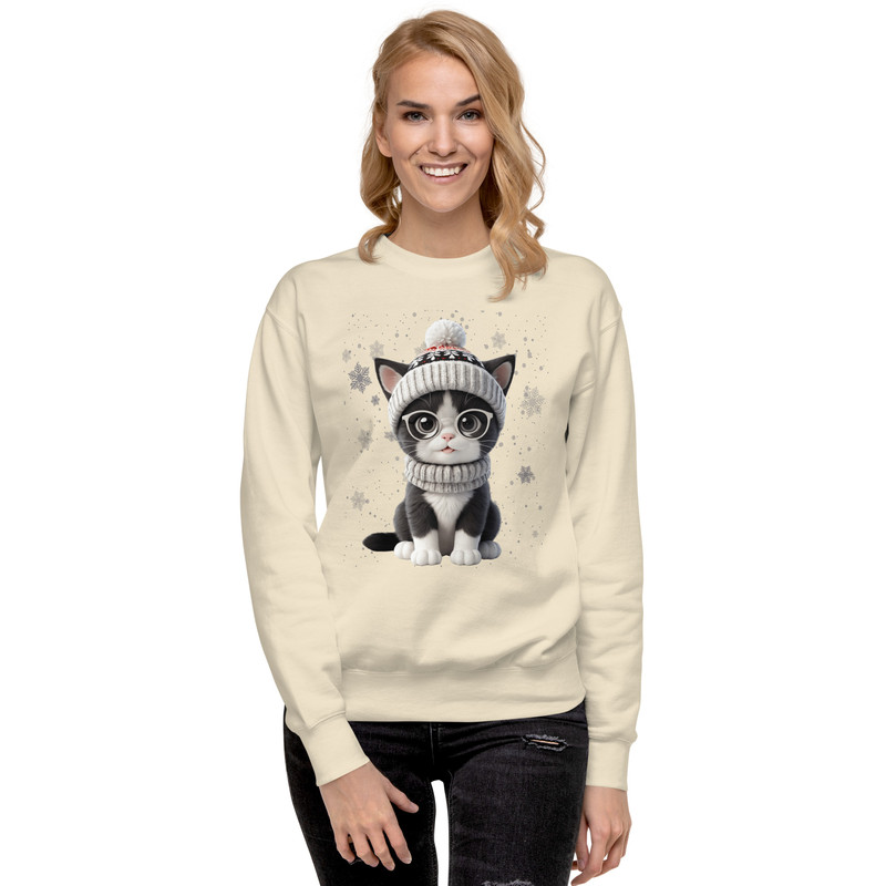 Festive Winter Cat With Glasses Holiday Cheer Art Unisex Premium Sweatshirt 3