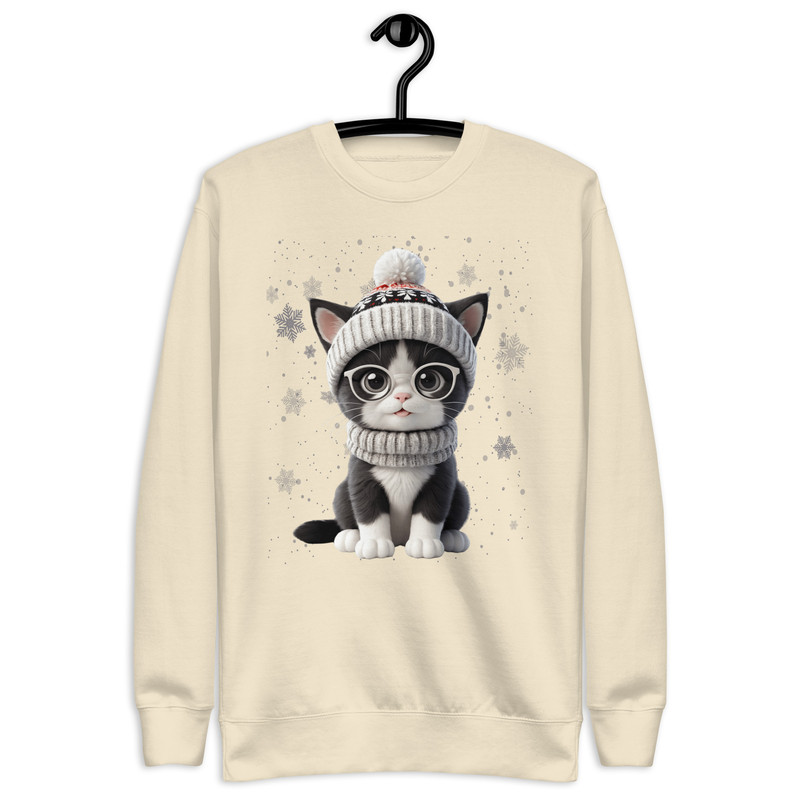 Festive Winter Cat With Glasses Holiday Cheer Art Unisex Premium Sweatshirt 4