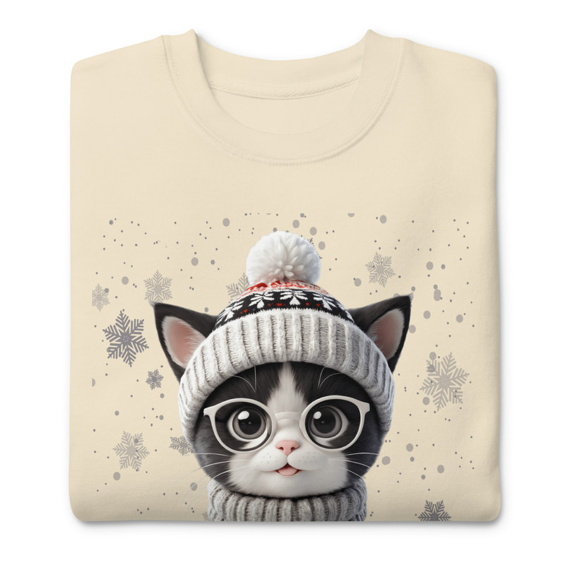 Festive Winter Cat With Glasses Holiday Cheer Art Unisex Premium Sweatshirt 5