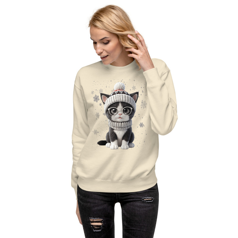 Festive Winter Cat With Glasses Holiday Cheer Art Unisex Premium Sweatshirt 6