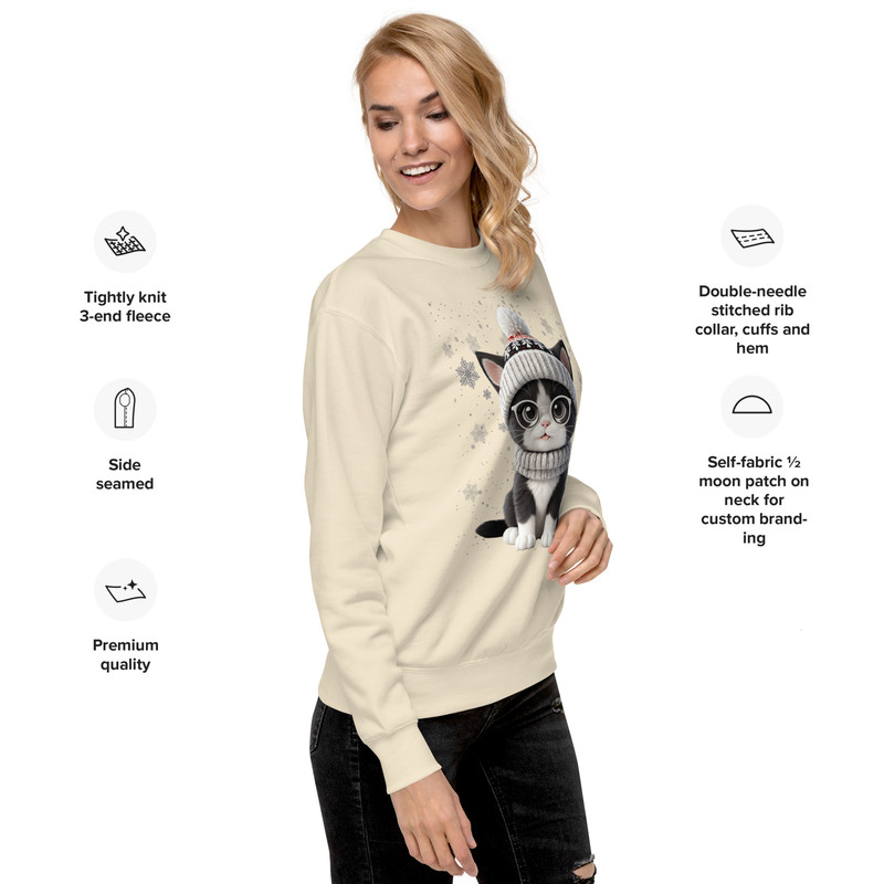 Festive Winter Cat With Glasses Holiday Cheer Art Unisex Premium Sweatshirt 7