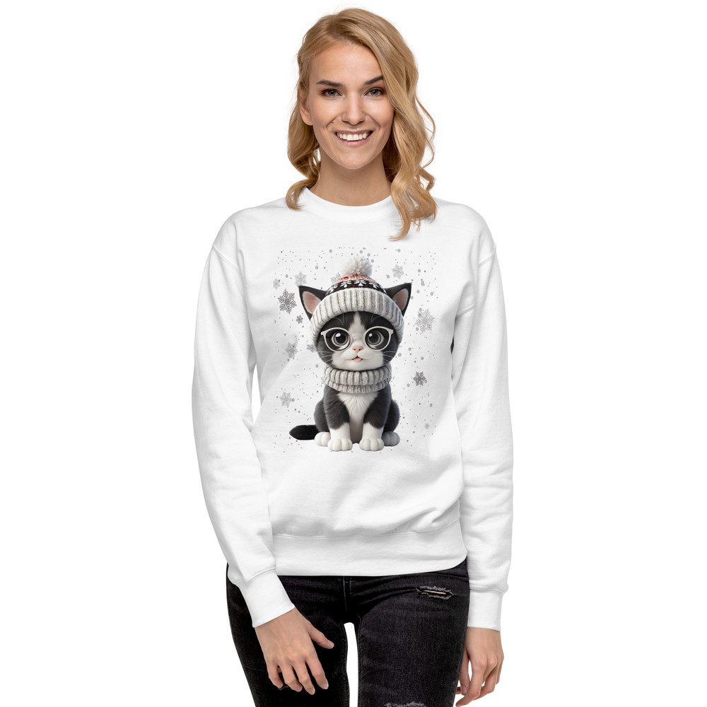 Festive Winter Cat With Glasses Holiday Cheer Art Unisex Premium Sweatshirt 10