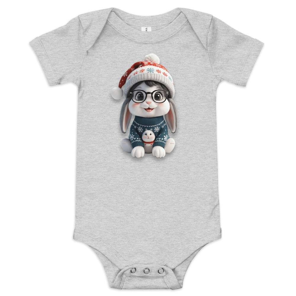 Festive Winter Rabbit With Glasses Holiday Cheer Art Baby Short Sleeve One Piece 4
