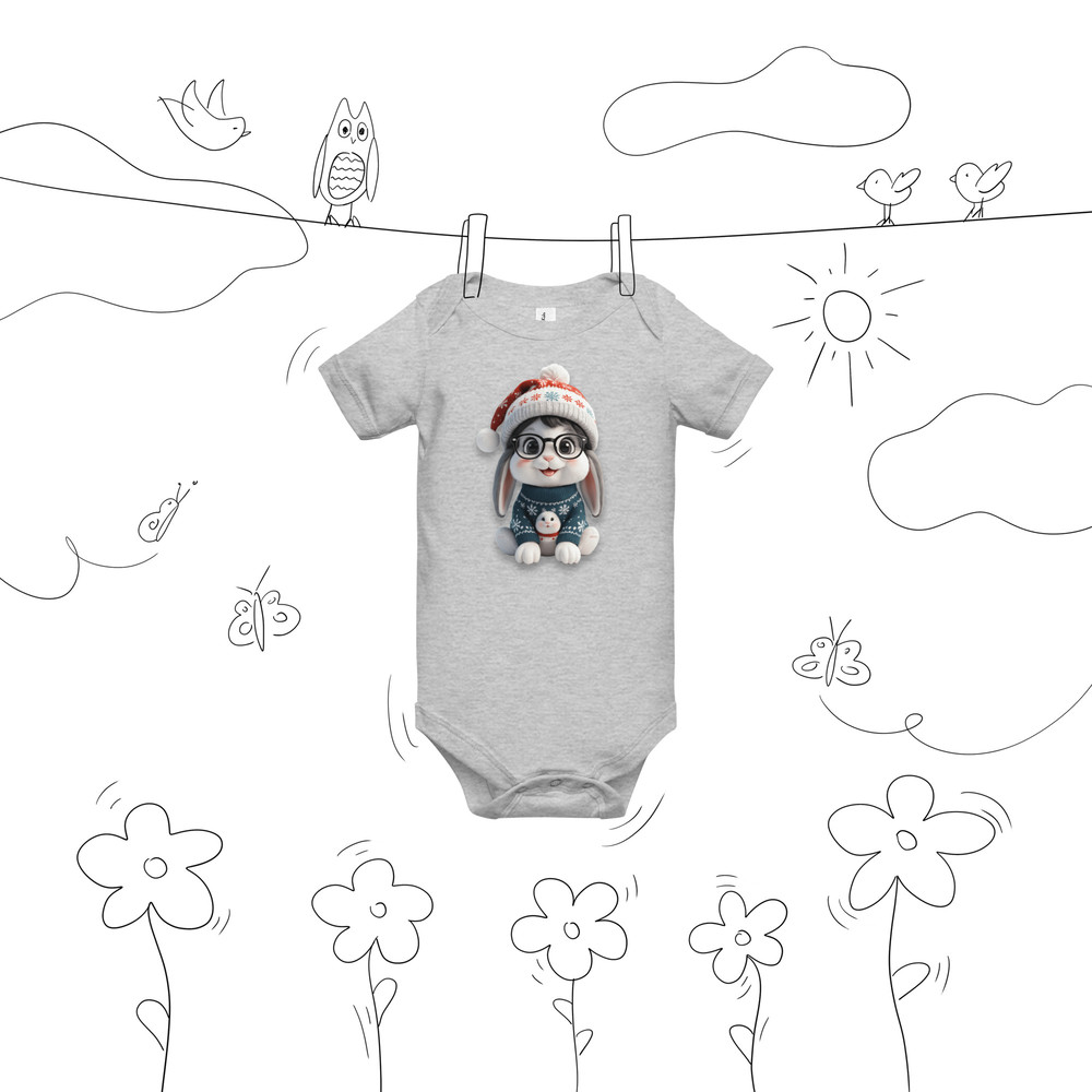 Festive Winter Rabbit With Glasses Holiday Cheer Art Baby Short Sleeve One Piece 6