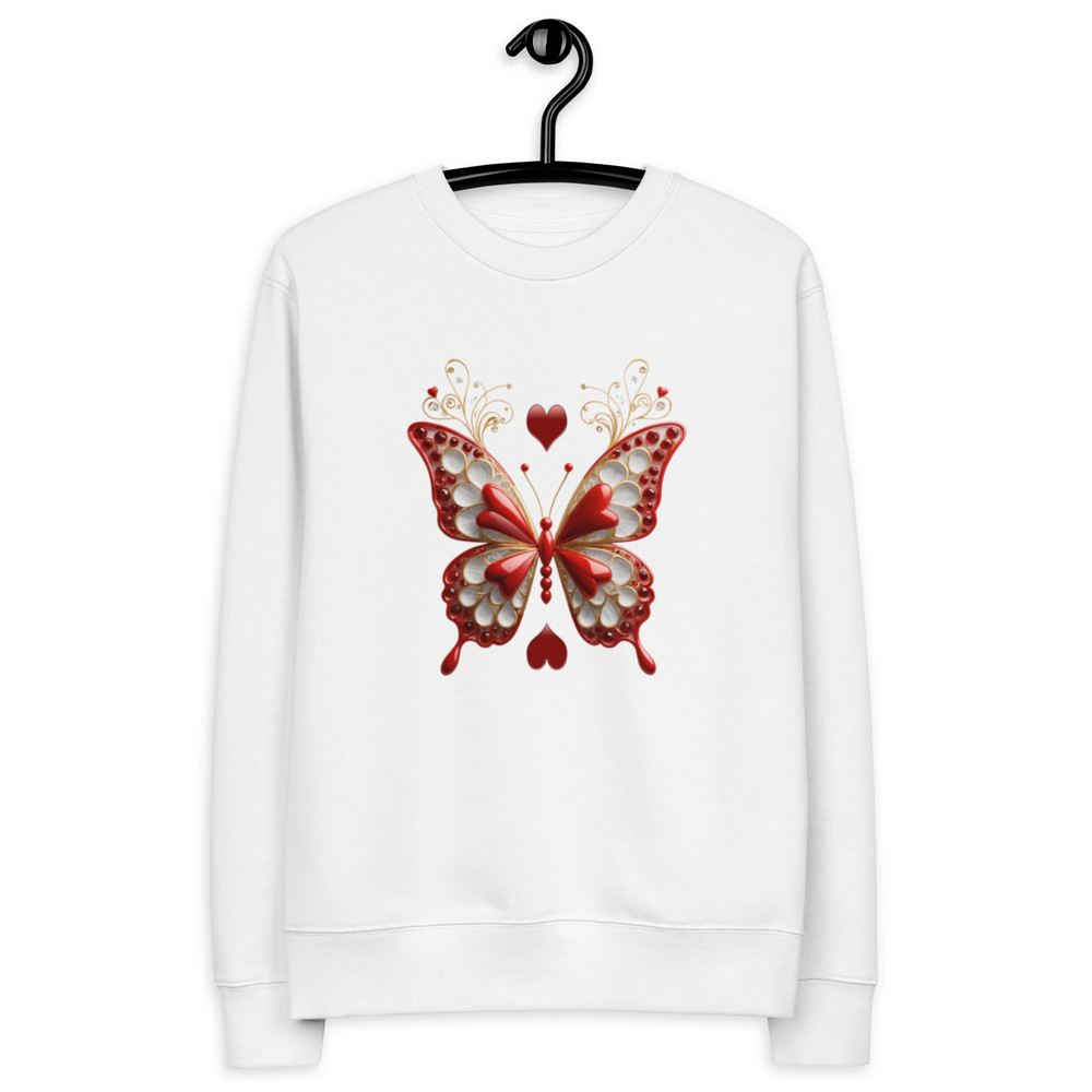 Elegant Red And Gold Butterfly Art With Hearts Nature S Jewel Collection Unisex Eco Sweatshirt 5
