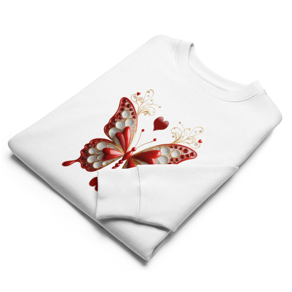 Elegant Red And Gold Butterfly Art With Hearts Nature S Jewel Collection Unisex Eco Sweatshirt 6