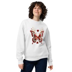 elegant red and gold butterfly art with hearts – nature s jewel collection unisex eco sweatshirt