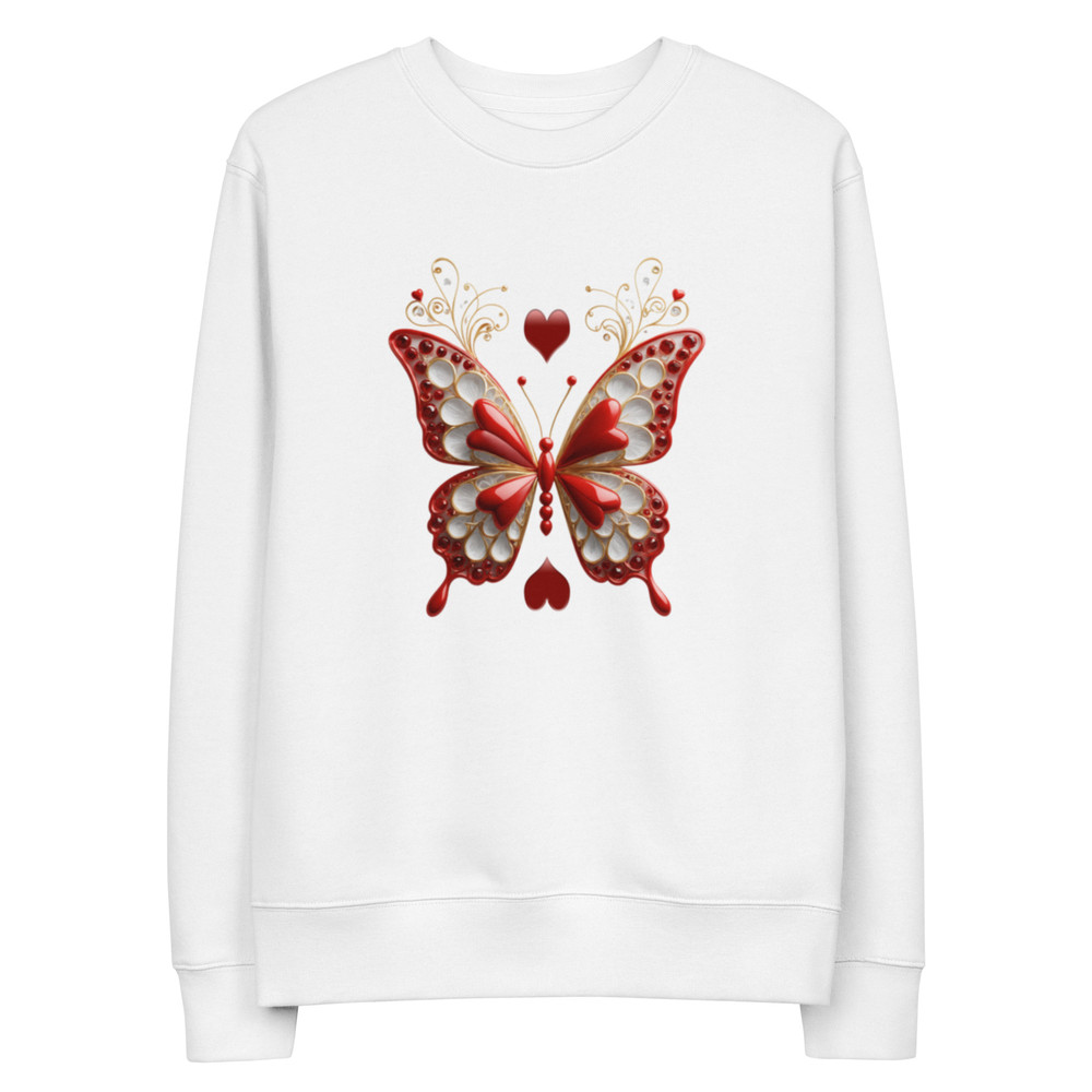 Elegant Red And Gold Butterfly Art With Hearts Nature S Jewel Collection Unisex Eco Sweatshirt 7