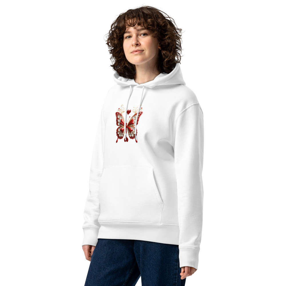 Elegant Red And Gold Butterfly Art With Hearts Unisex Essential Eco Hoodie 0