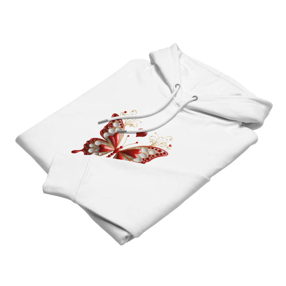 Elegant Red And Gold Butterfly Art With Hearts Unisex Essential Eco Hoodie 8