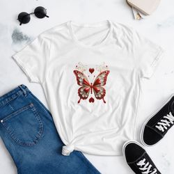 elegant red and gold butterfly art with hearts women's short sleeve t-shirt