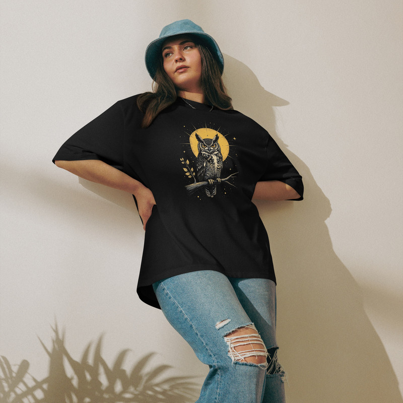 Vintage Celestial Owl Graphic Tee Oversized Heavyweight Tshirt 2
