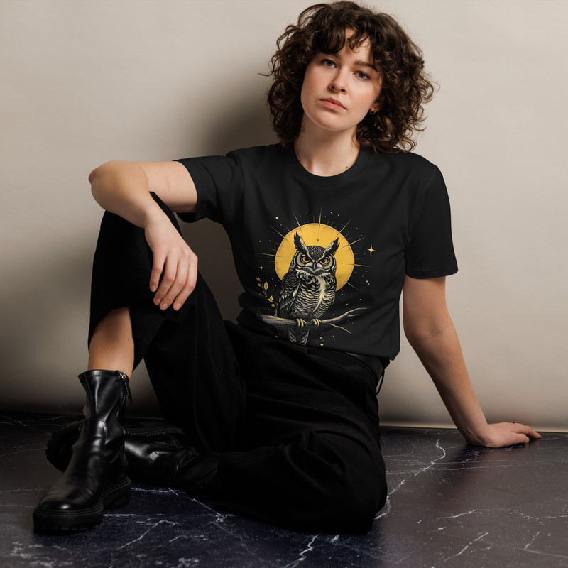 Vintage Celestial Owl Graphic Tee Unisex Premium Tshirt 7