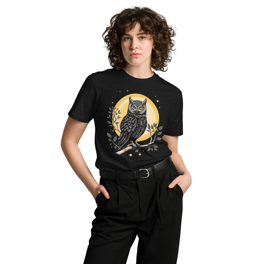 Vintage Celestial Owl Graphic Tee Unisex Premium Tshirt 0