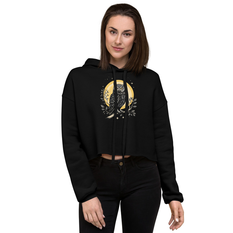 Vintage Celestial Owl Graphic Crop Hoodie 0