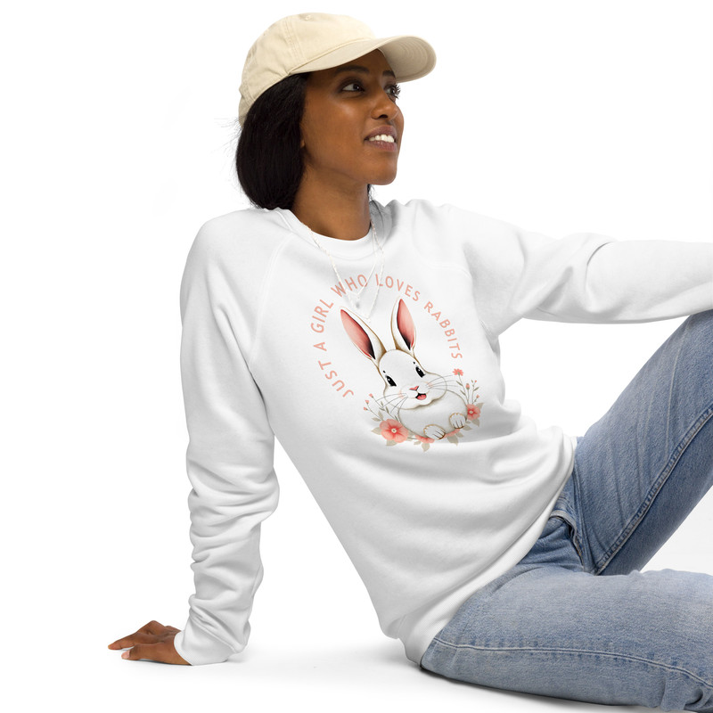 Just A Girl Who Loves Rabbits Unisex Organic Raglan Sweatshirt 7