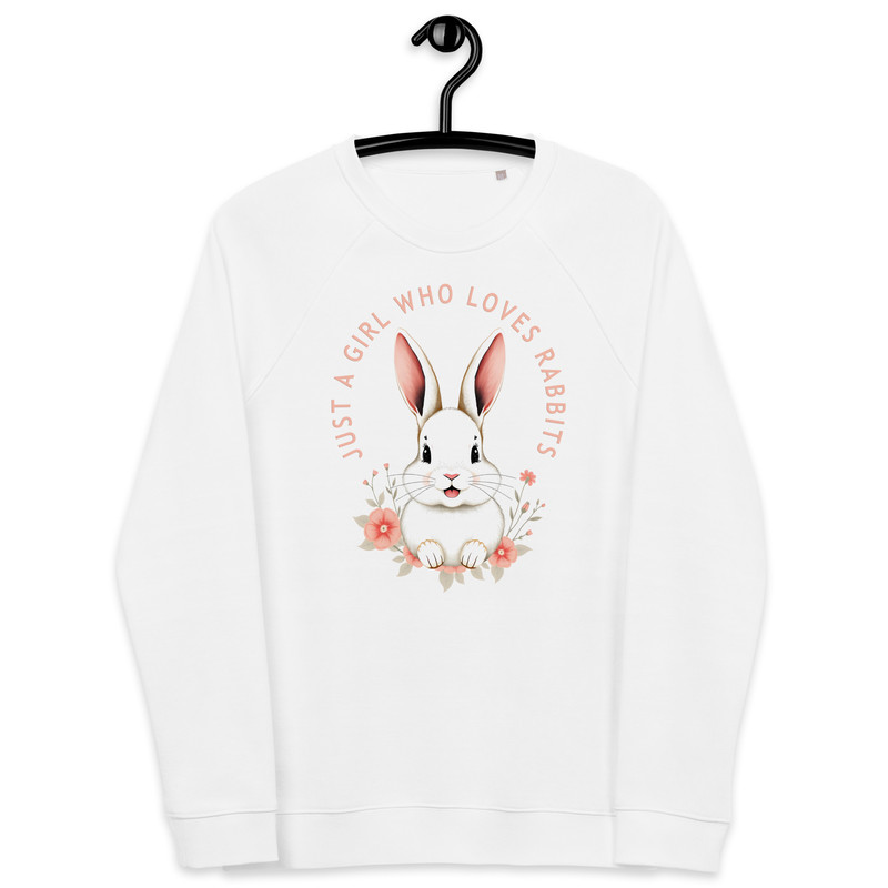 Just A Girl Who Loves Rabbits Unisex Organic Raglan Sweatshirt 8
