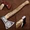 Smith HandForged 18 Inches Viking Axe With Leather Sheath Ash Wood Carving Handle Acid Etched High 0
