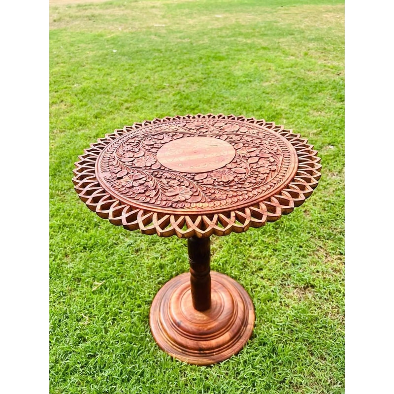 Handmade Round Coffee Table Wooden Carved Table Solid Wood Coffee Table Circle Coffee Room Table 0