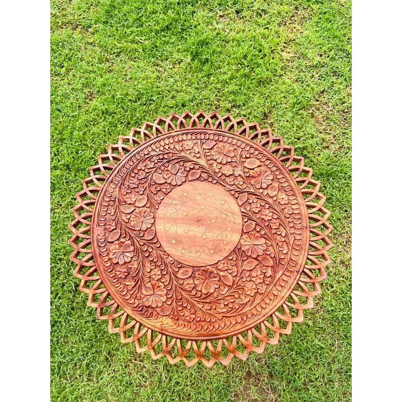 Handmade Round Coffee Table Wooden Carved Table Solid Wood Coffee Table Circle Coffee Room Table 2