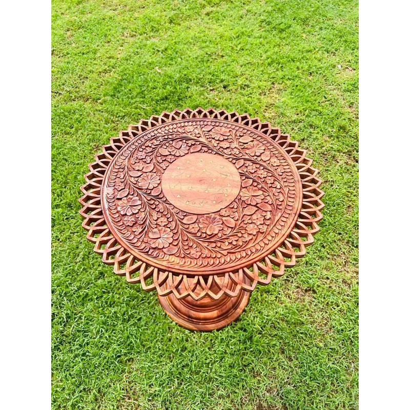 Handmade Round Coffee Table Wooden Carved Table Solid Wood Coffee Table Circle Coffee Room Table 3